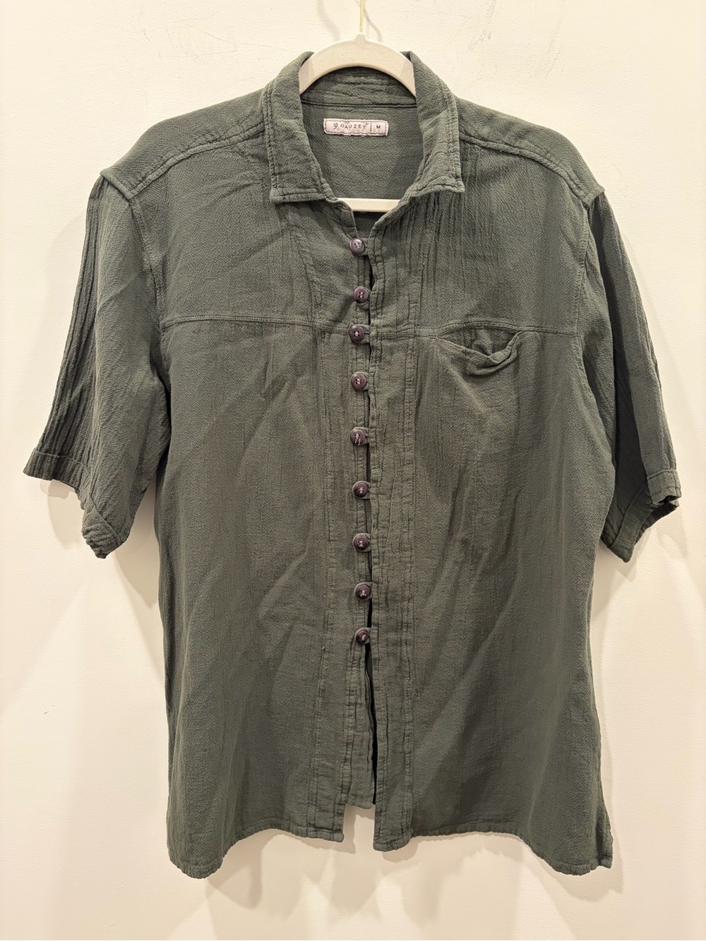 Casual‎ Olive Short-Sleeve Button-Down Cotton Shirt